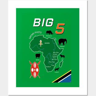 Big Five 5 Safari Africa Elephant Lion Zoo Travel Vintage Poster Posters and Art